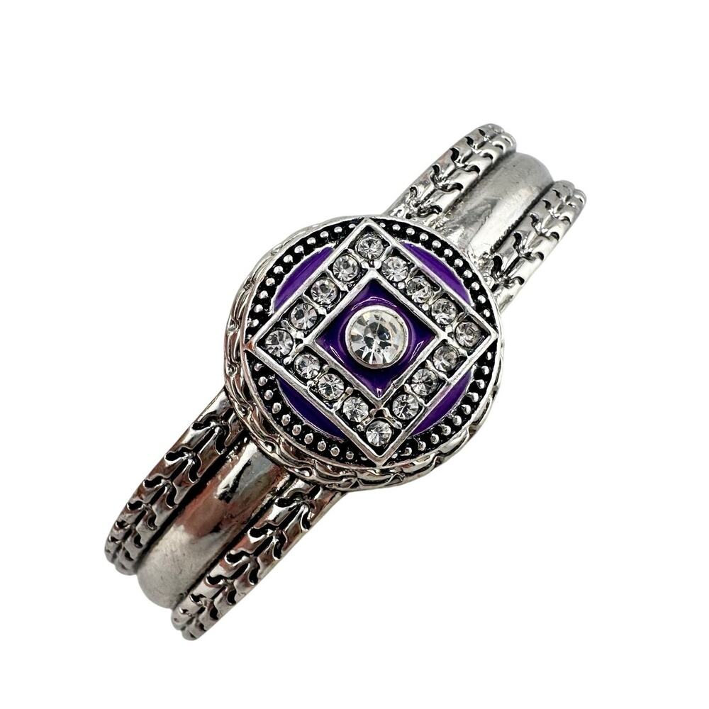 Gingersnaps Charm Button Snap Purple Enamel Rhinestones 6.75" Cuff Bracelet